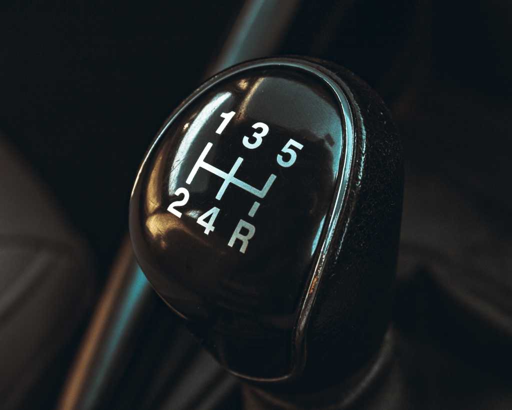 Close up of gear stick with reverse gear
